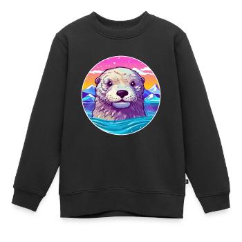 Loutre Aquarelle Dessin Animé Kawaii Animal De Compagnie Colorfu - Sweat Premium enfant bio - noir - Devant - AI Model Kid Female (0cm)