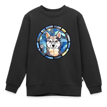 Alaska Klee Kai chien race vitrail coloré - Sweat Premium enfant bio - noir - Devant - AI Model Kid Female (0cm)
