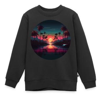 Vintage coucher de soleil graphique des années 70 Retrowave Illustration - Sweat Premium enfant bio - noir - Devant - AI Model Kid Female (0cm)
