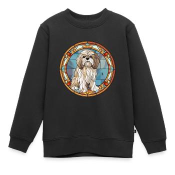 Tibetische Kyi Apso Hunderasse Buntglas Bunt - Kinder Premium Organic Sweatshirt - Schwarz - Vorne - AI Model Kid Female (0cm)