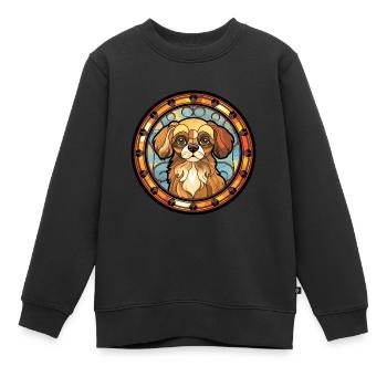 Tibetischer Spaniel Hunderasse Buntes Glas Buntes W - Kinder Premium Organic Sweatshirt - Schwarz - Vorne - AI Model Kid Female (0cm)