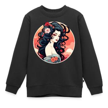 Geisha Illustration - Kinder Premium Organic Sweatshirt - Schwarz - Vorne - AI Model Kid Female (0cm)