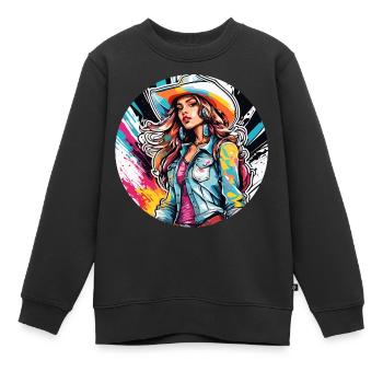 Cow Girl / Wilde Westen / Wüste / Lasso / Rodeo - Kinder Premium Organic Sweatshirt - Schwarz - Vorne - AI Model Kid Female (0cm)
