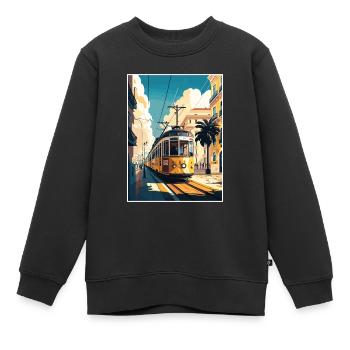 Lisbonne Portugal Tram Vintage voyage affiche WPA Art - Sweat Premium enfant bio - noir - Devant - AI Model Kid Female (0cm)