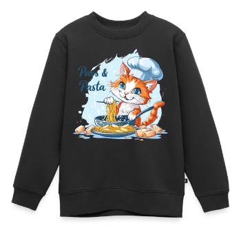 Pattes et pâtes Pattes et pâtes Dictons d’animaux - Sweat Premium enfant bio - noir - Devant - AI Model Kid Female (0cm)
