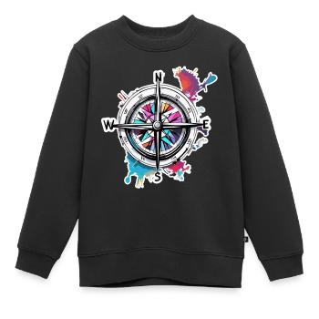 Kompass / Himmelsrichtung / Reisen / Survival - Kinder Premium Organic Sweatshirt - Schwarz - Vorne - AI Model Kid Female (0cm)