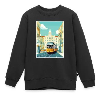 Lisbonne Portugal Tram Vintage voyage affiche WPA Art - Sweat Premium enfant bio - noir - Devant - AI Model Kid Female (0cm)