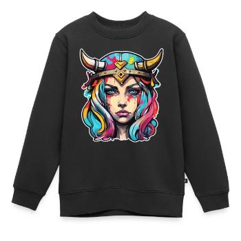 Viking / Thor / Odin / Nordique / Celtique - Sweat Premium enfant bio - noir - Devant - AI Model Kid Female (0cm)