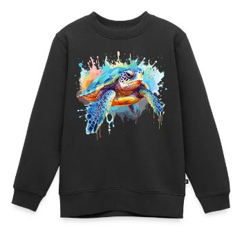 Schildkröte, Aquarellschildkröte, Spritzer - Kinder Premium Organic Sweatshirt - Schwarz - Vorne - AI Model Kid Female (0cm)