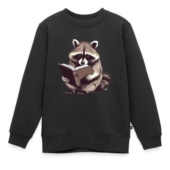 Lesender Waschbär mit Buch - Kinder Premium Organic Sweatshirt - Schwarz - Vorne - AI Model Kid Female (0cm)