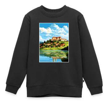 Ptuj-Schloss-Slowenien-Bleder-Reise-Plakat - Kinder Premium Organic Sweatshirt - Schwarz - Vorne - AI Model Kid Female (0cm)