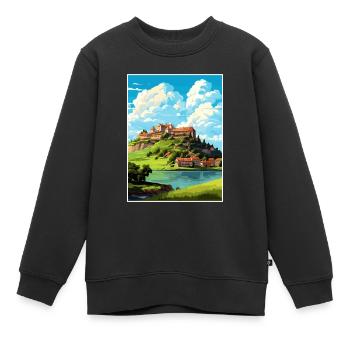 Ptuj-Schloss-Slowenien-Bleder-Reise-Plakat - Kinder Premium Organic Sweatshirt - Schwarz - Vorne - AI Model Kid Female (0cm)