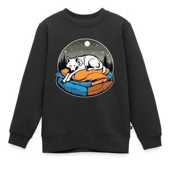 Illustration de loup endormi - Sweat Premium enfant bio - noir - Devant - AI Model Kid Female (0cm)