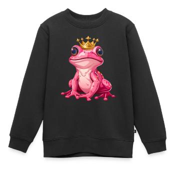 süße rosa pink Frosch Prinzessin mit golden Krone - Kinder Premium Organic Sweatshirt - Schwarz - Vorne - AI Model Kid Female (0cm)