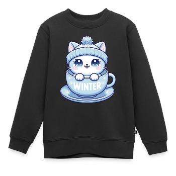 Winter ready cat - Kids Premium Organic Sweatshirt - black - Front - AI Model Kid Female (0cm)