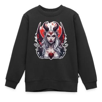 femme diabolique / sang / gothique / heavy metal - Sweat Premium enfant bio - noir - Devant - AI Model Kid Female (0cm)