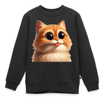 Katze mit riesigen Augen - Kinder Premium Organic Sweatshirt - Schwarz - Vorne - AI Model Kid Female (0cm)