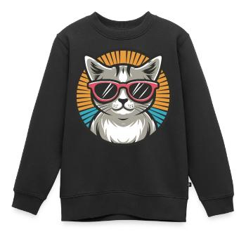 Chat avec des lunettes de soleil - Sweat Premium enfant bio - noir - Devant - AI Model Kid Female (0cm)
