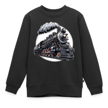 Graphismes de locomotives à vapeur - Sweat Premium enfant bio - noir - Devant - AI Model Kid Female (0cm)