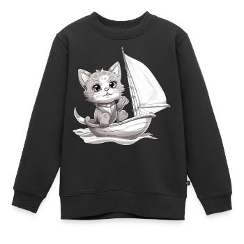 Segelnde Katze auf Jolle - Kinder Premium Organic Sweatshirt - Schwarz - Vorne - AI Model Kid Female (0cm)