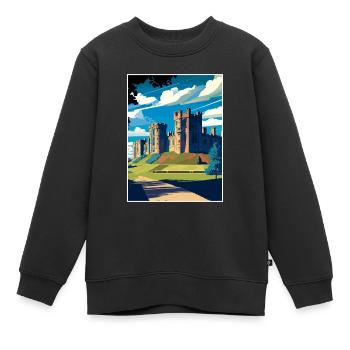 Château d’Alnwick, Angleterre, Illustration de voyage vintage - Sweat Premium enfant bio - noir - Devant - AI Model Kid Female (0cm)