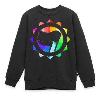 REGENBOGEN BUNT ANTIFASCHISTISCH - Kinder Premium Organic Sweatshirt - Schwarz - Vorne - AI Model Kid Female (0cm)
