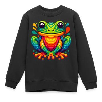 FROSCH KRÖTE UNKE LURCH SUMPF SEE FLUSS FARBENFROH - Kinder Premium Organic Sweatshirt - Schwarz - Vorne - AI Model Kid Female (0cm)