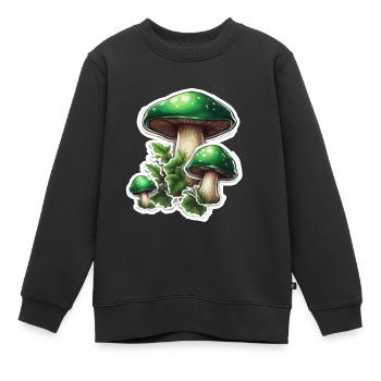 Pilz / Mushroom / Wiese / Wald / Goa / Psy - Kinder Premium Organic Sweatshirt - Schwarz - Vorne - AI Model Kid Female (0cm)