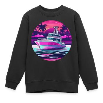 Bateau pirate / Bateau / Mer / Océan / Vagues - Sweat Premium enfant bio - noir - Devant - AI Model Kid Female (0cm)