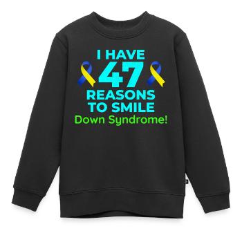 Bewusstsein für das Down-Syndrom 47 Gründe zum Lächeln - Kinder Premium Organic Sweatshirt - Schwarz - Vorne - AI Model Kid Female (0cm)