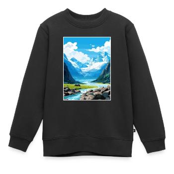 Franz Josef Gletscher Neuseeland Reiseposter - Kinder Premium Organic Sweatshirt - Schwarz - Vorne - AI Model Kid Female (0cm)