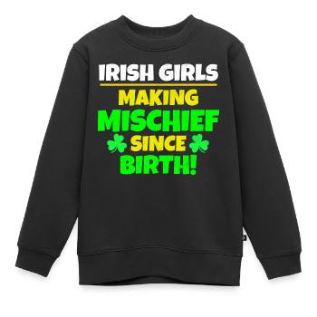 Fête de la Saint-Patrick : les filles irlandaises, fauteurs de bêtises - Sweat Premium enfant bio - noir - Devant - AI Model Kid Female (0cm)