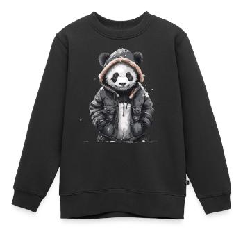 Ours panda en manteau - Sweat Premium enfant bio - noir - Devant - AI Model Kid Female (0cm)