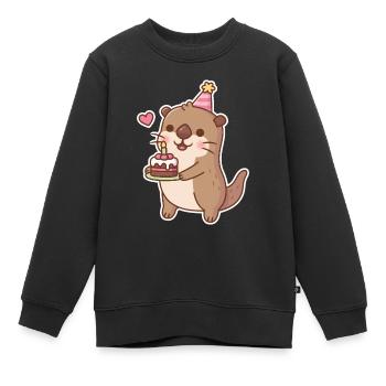 Loutre mignonne avec gâteau d’anniversaire - Sweat Premium enfant bio - noir - Devant - AI Model Kid Female (0cm)