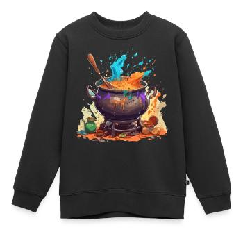 Kochtopf / Hexenkessel / Halloween / Zauberei - Kinder Premium Organic Sweatshirt - Schwarz - Vorne - AI Model Kid Female (0cm)