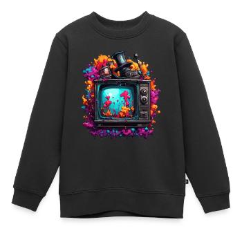 TV / Télévision / Analogique / Tube TV / Rétro - Sweat Premium enfant bio - noir - Devant - AI Model Kid Female (0cm)