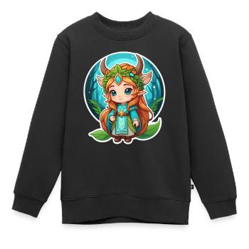 Druide Mignon Illustration - Sweat Premium enfant bio - noir - Devant - AI Model Kid Female (0cm)