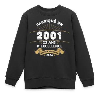 Made in 2001 23 Years of Original Excellence - Kids Premium Organic Sweatshirt - black - Front - AI Model Kid Female (0cm)