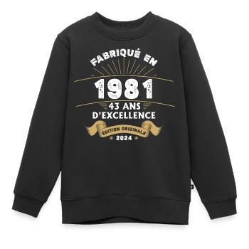 Made in 1981 43 Years of Original Excellence - Kids Premium Organic Sweatshirt - black - Front - AI Model Kid Female (0cm)