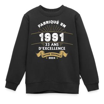 Made in 1991 33 Years of Original Excellence - Kids Premium Organic Sweatshirt - black - Front - AI Model Kid Female (0cm)