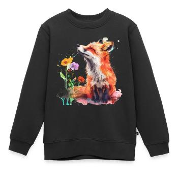 Aquarell Fuchs, Fuchs - Kinder Premium Organic Sweatshirt - Schwarz - Vorne - AI Model Kid Female (0cm)