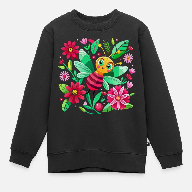 Mignonne abeille qui bourdonne parmi les fleurs - Sweat Premium enfant bio - noir
