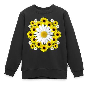 Margeriten Blüte mit gelben Sonnenblumen blumig - Kinder Premium Organic Sweatshirt - Schwarz - Vorne - AI Model Kid Female (0cm)