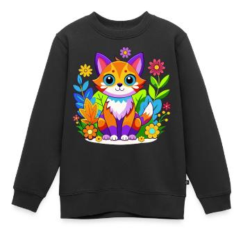 Kleine rotbraune Katze inmitten von Blumen - Kinder Premium Organic Sweatshirt - Schwarz - Vorne - AI Model Kid Female (0cm)