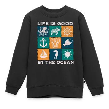 Das Leben am Meer ist gut - Kinder Premium Organic Sweatshirt - Schwarz - Vorne - AI Model Kid Female (0cm)