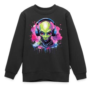 Alien Discjockey - Kinder Premium Organic Sweatshirt - Schwarz - Vorne - AI Model Kid Female (0cm)