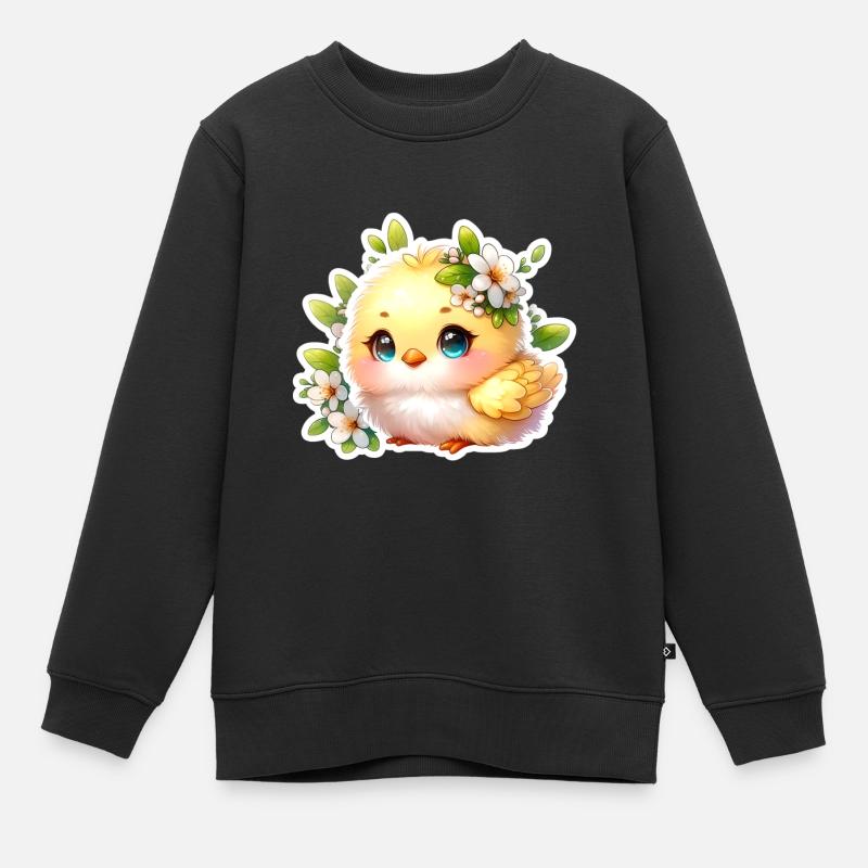 Poussin de Pâques doux avec des fleurs de printemps - Sweat Premium enfant bio - noir
