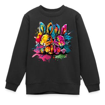 Deux lapins dans un style graffiti coloré - Sweat Premium enfant bio - noir - Devant - AI Model Kid Female (0cm)
