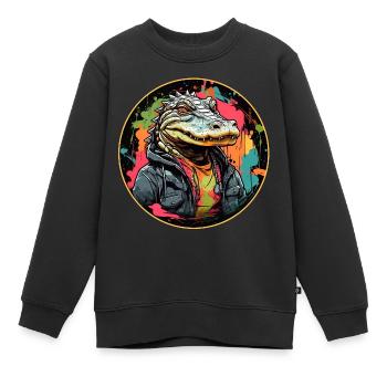 Cooler Alligator Krokodil auf Farbklecksen - Kinder Premium Organic Sweatshirt - Schwarz - Vorne - AI Model Kid Female (0cm)