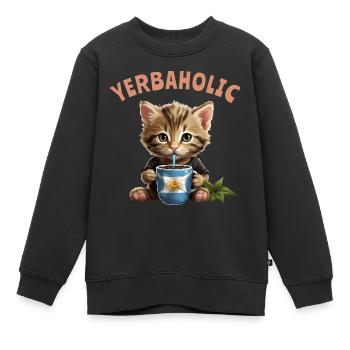 Yerba Mate Katzen Yerbaholic - Kinder Premium Organic Sweatshirt - Schwarz - Vorne - AI Model Kid Female (0cm)